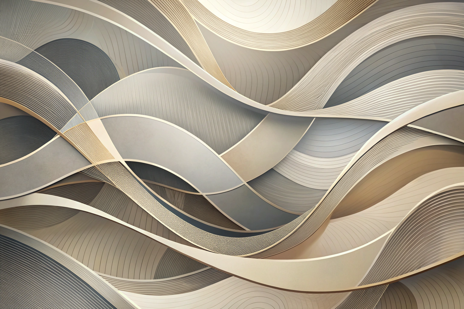 Abstract artwork showing flowing lines and soft shapes in beige and gray tones, representing unity and balance in a team environment